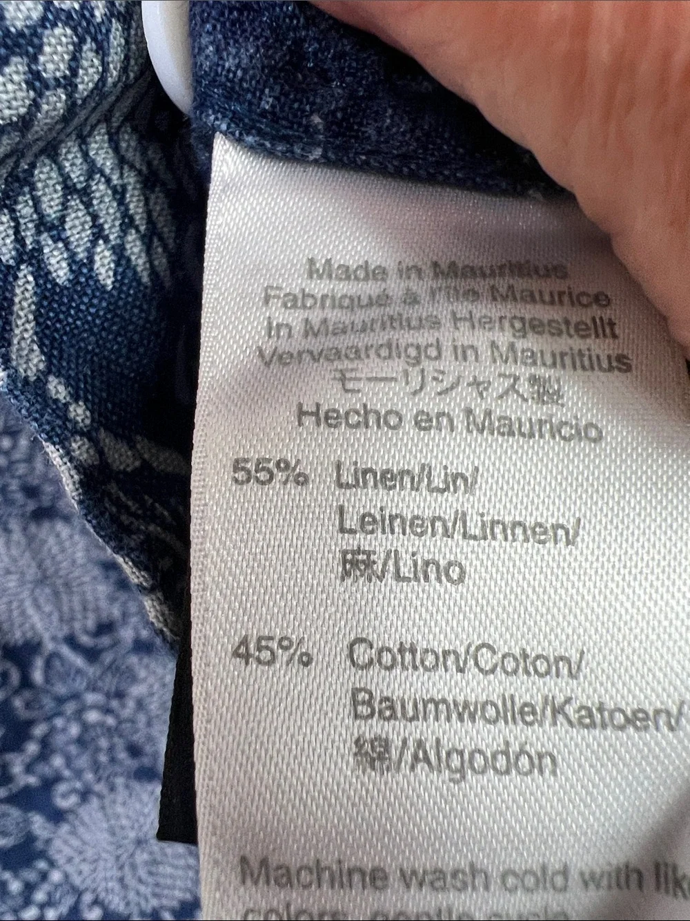 J. Crew Linen Blend Blue & White Allover Print Short Sleeve Shirt Large